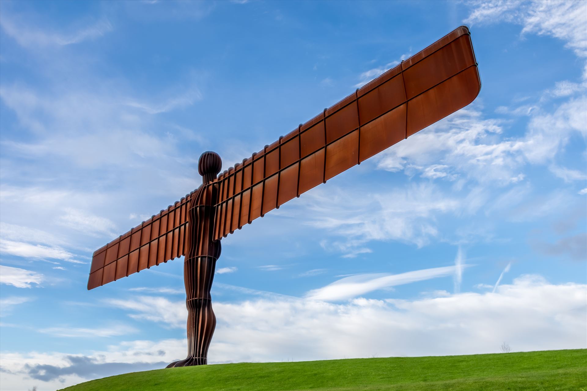 The Angel of the North - The Angel of the North is a contemporary sculpture, designed by Antony Gormley, located in Gateshead,  England.Completed in 1998, it is a steel sculpture of an angel, 20 metres (66 ft) tall, with wings measuring 54 metres (177 ft) across. by philreay