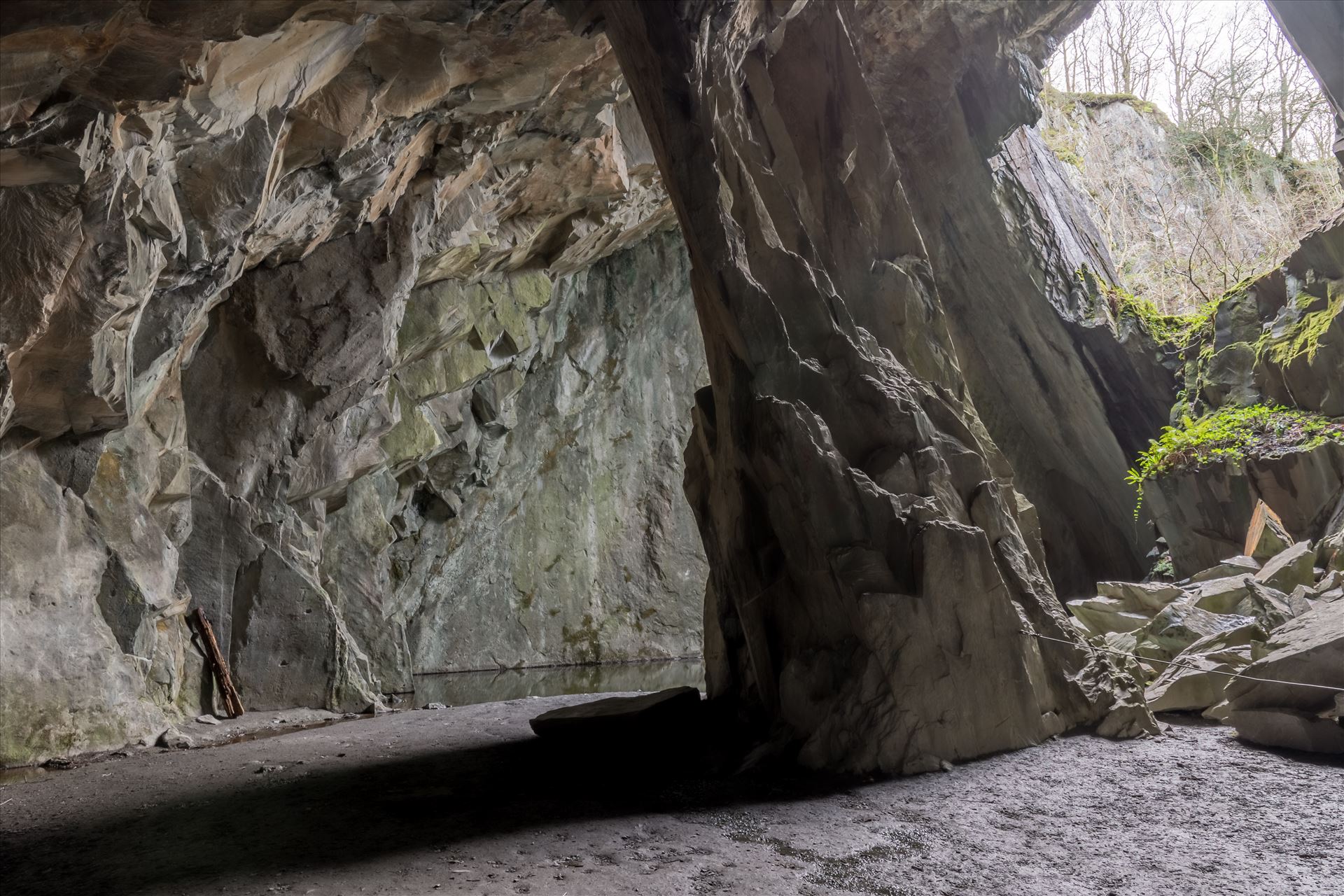 Cathedral Cave - The Cathedral quarries are a small network of inter-linked quarries above Little Langdale. The system is best known for its main chamber, which still stands forty feet in height. by philreay