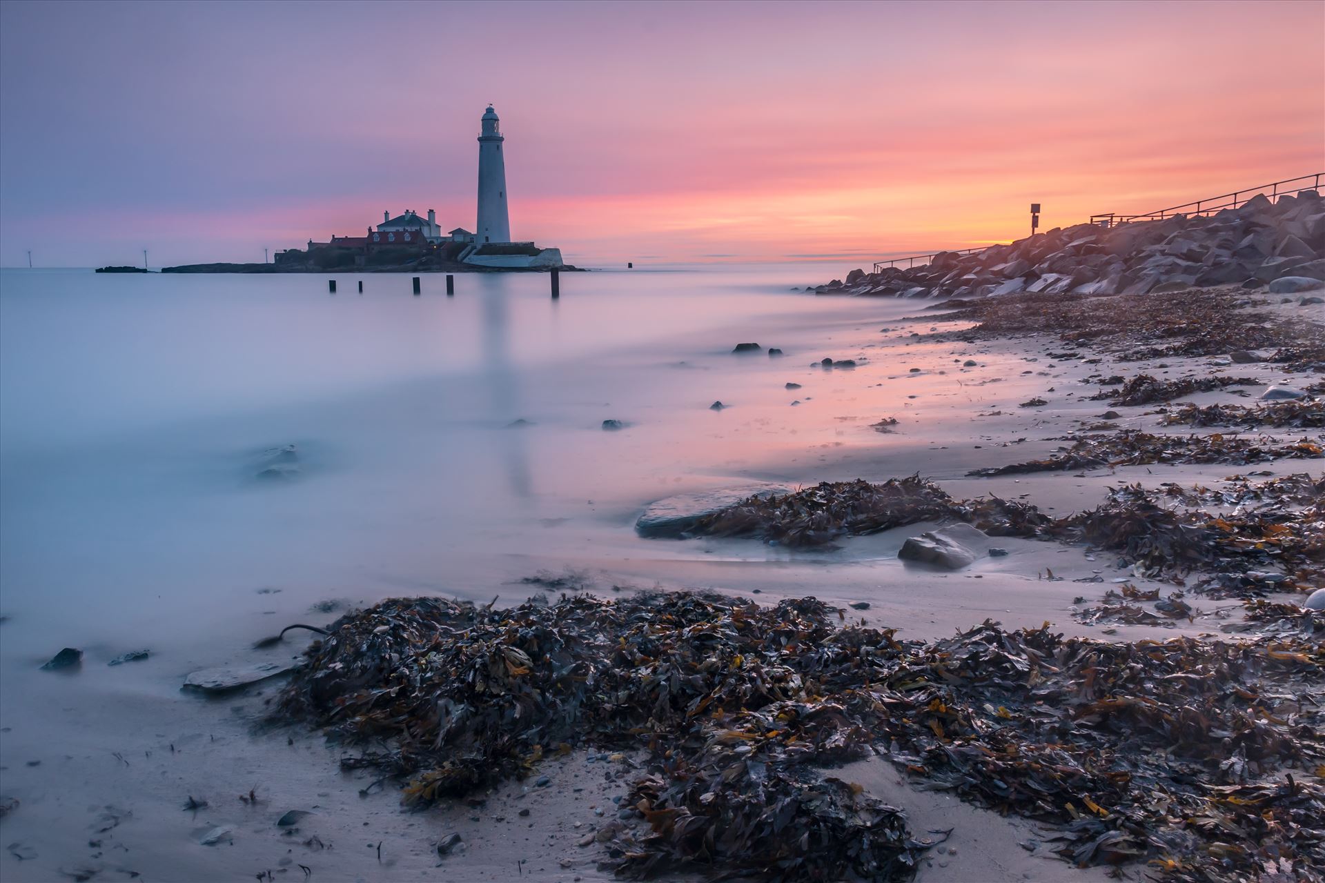 Sunrise at St Mary`s lighthouse & island, Whitley Bay 005 -  by philreay