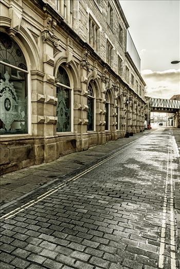 Looking down the side street next to The Central pub at the Gateshead end of the Tyne Bridge