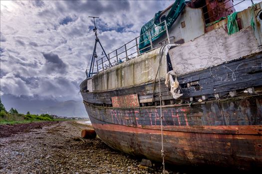 She has become known as, "The Corpach Wreck," however, her real name is MV Dayspring. Due to a raiser chain failure during a heavy storm she ran aground near the Corpach Sea Lock on the 8th December 2011 and has lain there ever since.