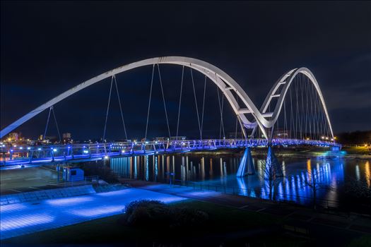 The Infinity Bridge is a public pedestrian and cycle footbridge across the River Tees that was officially opened on 14 May 2009 at a cost of £15 million.