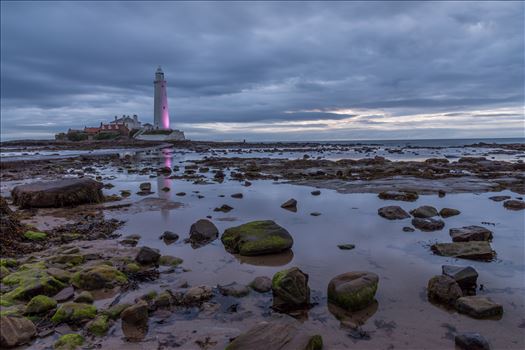 St Mary`s lighthouse, Whitley Bay - St Mary`s lighthouse stands on a small rocky tidal island is linked to the mainland by a short concrete causeway which is submerged at high tide. The lighthouse was built in 1898 & was decommissioned in 1984, 2 years after becoming automatic.