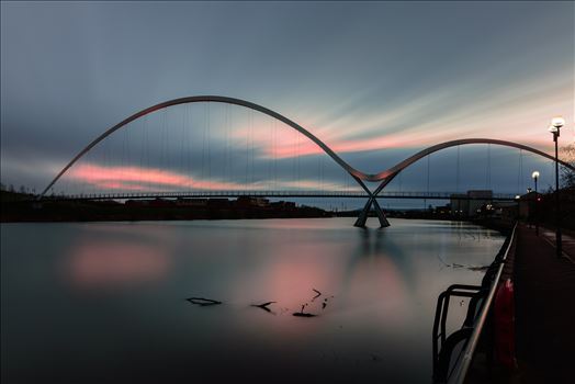 The Infinity Bridge is a public pedestrian and cycle footbridge across the River Tees that was officially opened on 14 May 2009 at a cost of £15 million.