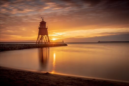 Herd Groyne lighthouse, South Shields at sunrise-long exposure - 