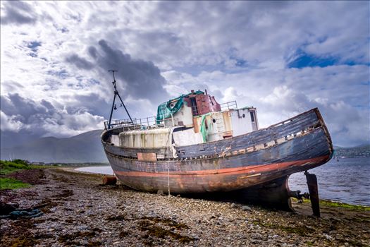 She has become known as, "The Corpach Wreck," however, her real name is MV Dayspring. Due to a raiser chain failure during a heavy storm she ran aground near the Corpach Sea Lock on the 8th December 2011 and has lain there ever since.